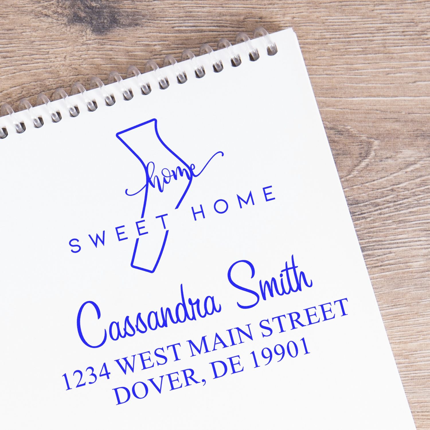 Wood Handle Home Sweet Home Delaware Personalized Name and Address Stamper