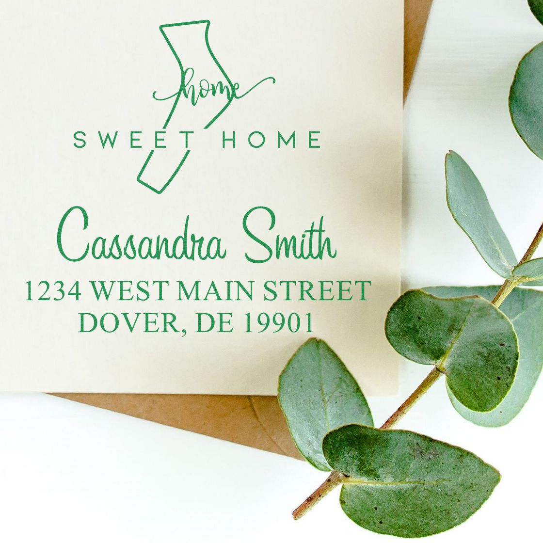 Slim Home Sweet Home Delaware Personalized New Address Stamper