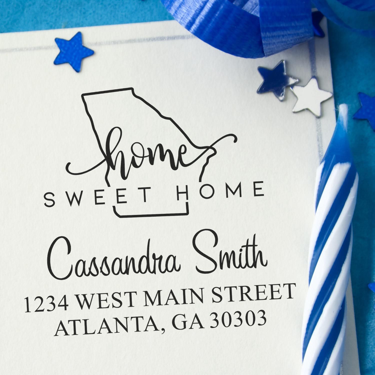 Wood Handle Home Sweet Home Georgia Personalized Mailing Stamp