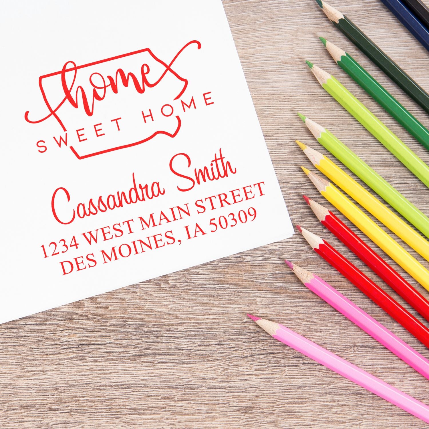 Slim Home Sweet Home Iowa Personalized Address Label Pre-Inked Stamp