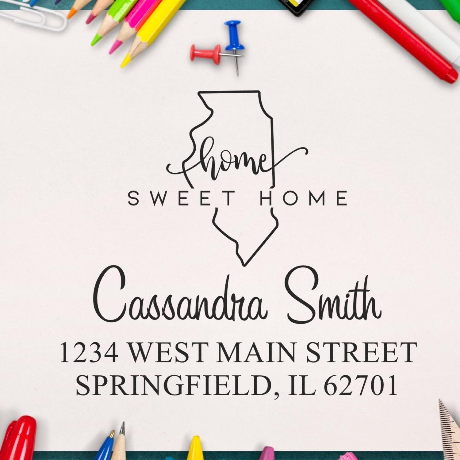 Self-Inking Home Sweet Home Illinois Personalized New Home Address Rubber Stamp