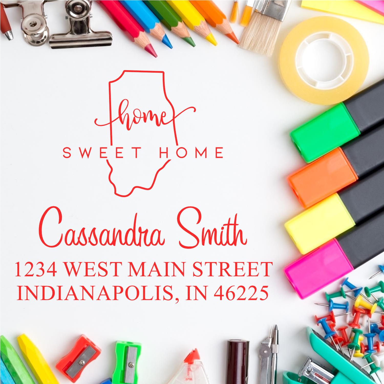 Slim Home Sweet Home Indiana Personalized Address Label Stamper