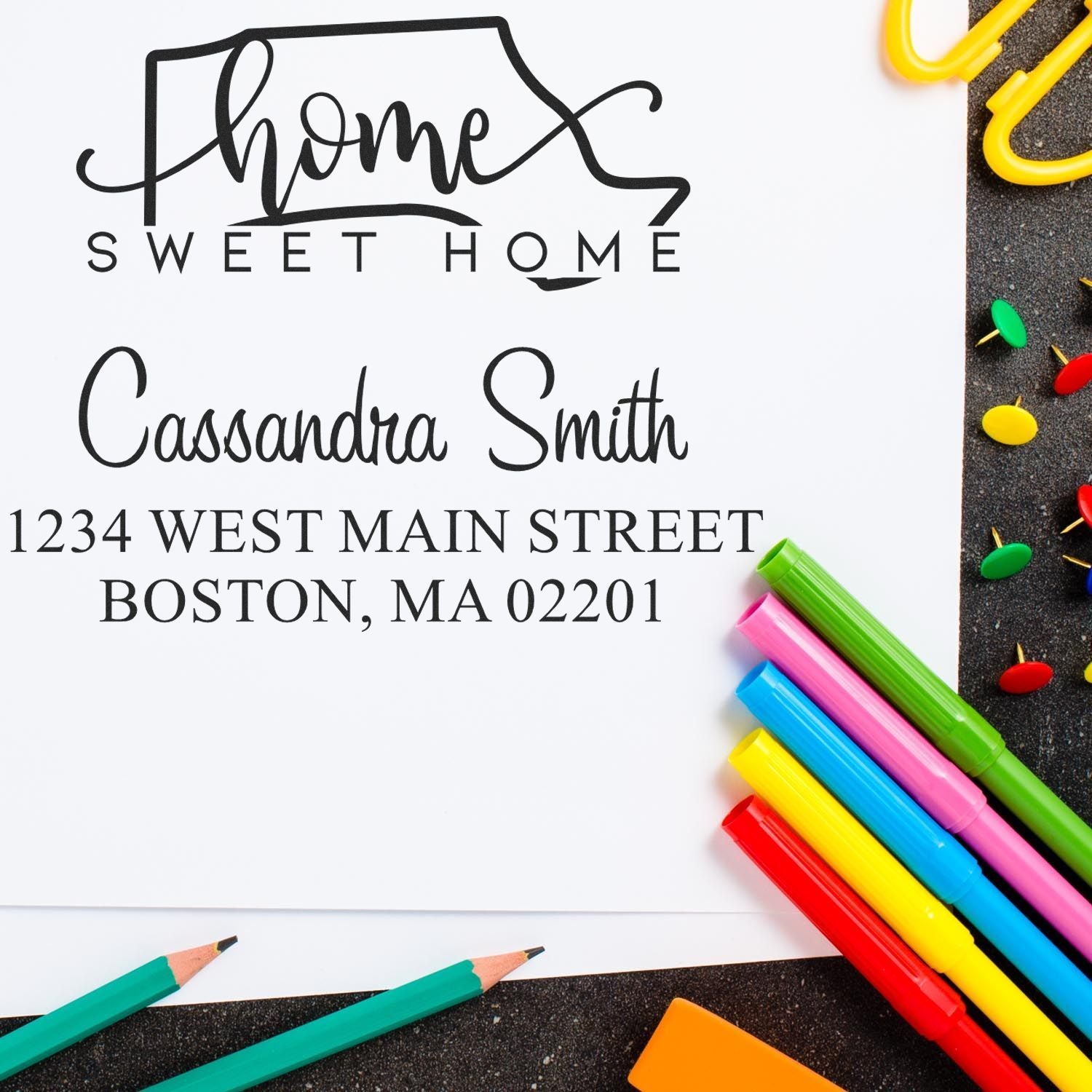 Slim Home Sweet Home Massachusetts Custom Return Address Pre-Inked Stamp