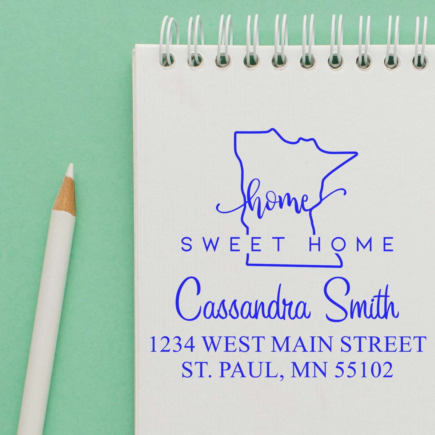 Wood Handle Home Sweet Home Minnesota Personalized Address Return Stamper