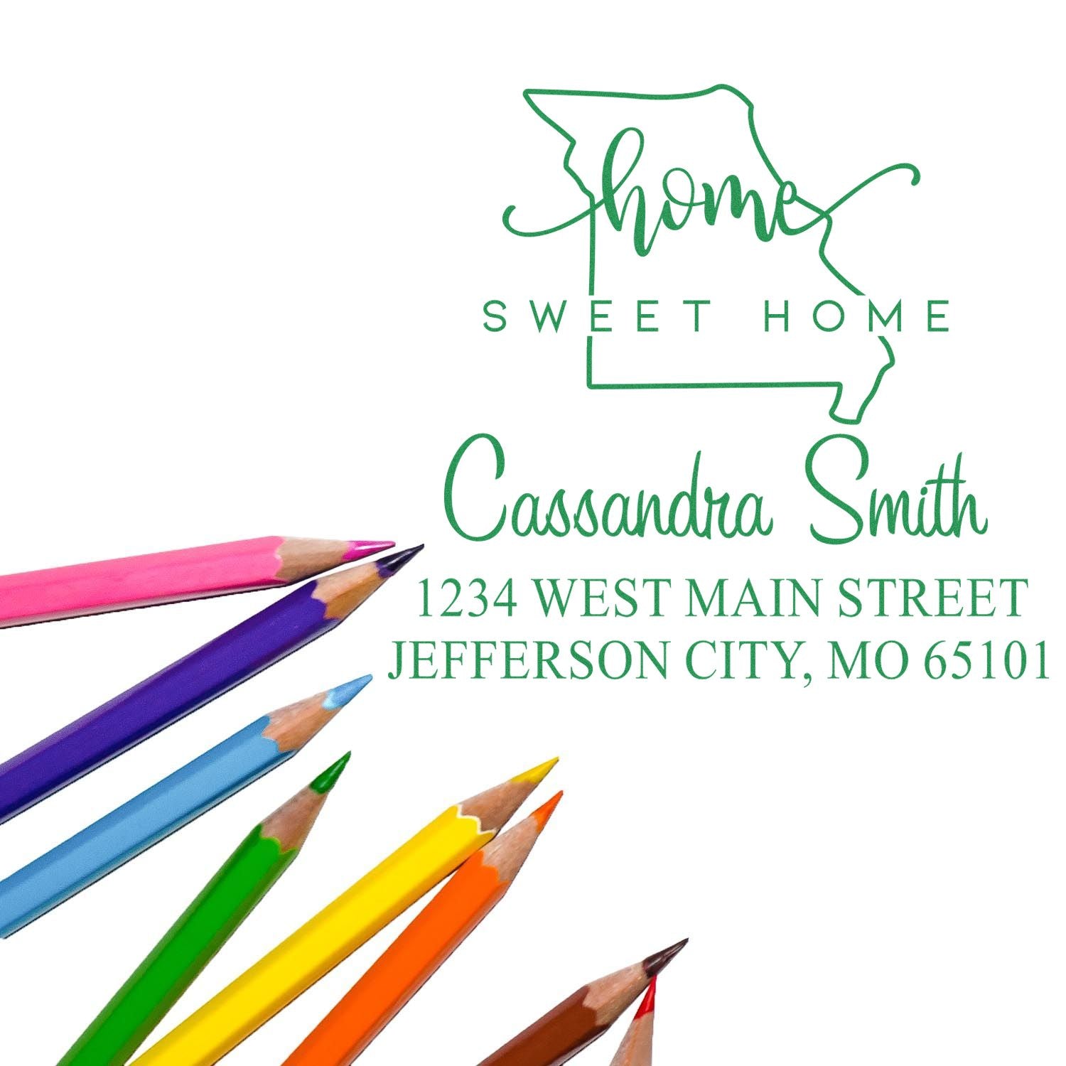 Wood Handle Home Sweet Home Missouri Personalized Mailing Address Stamp