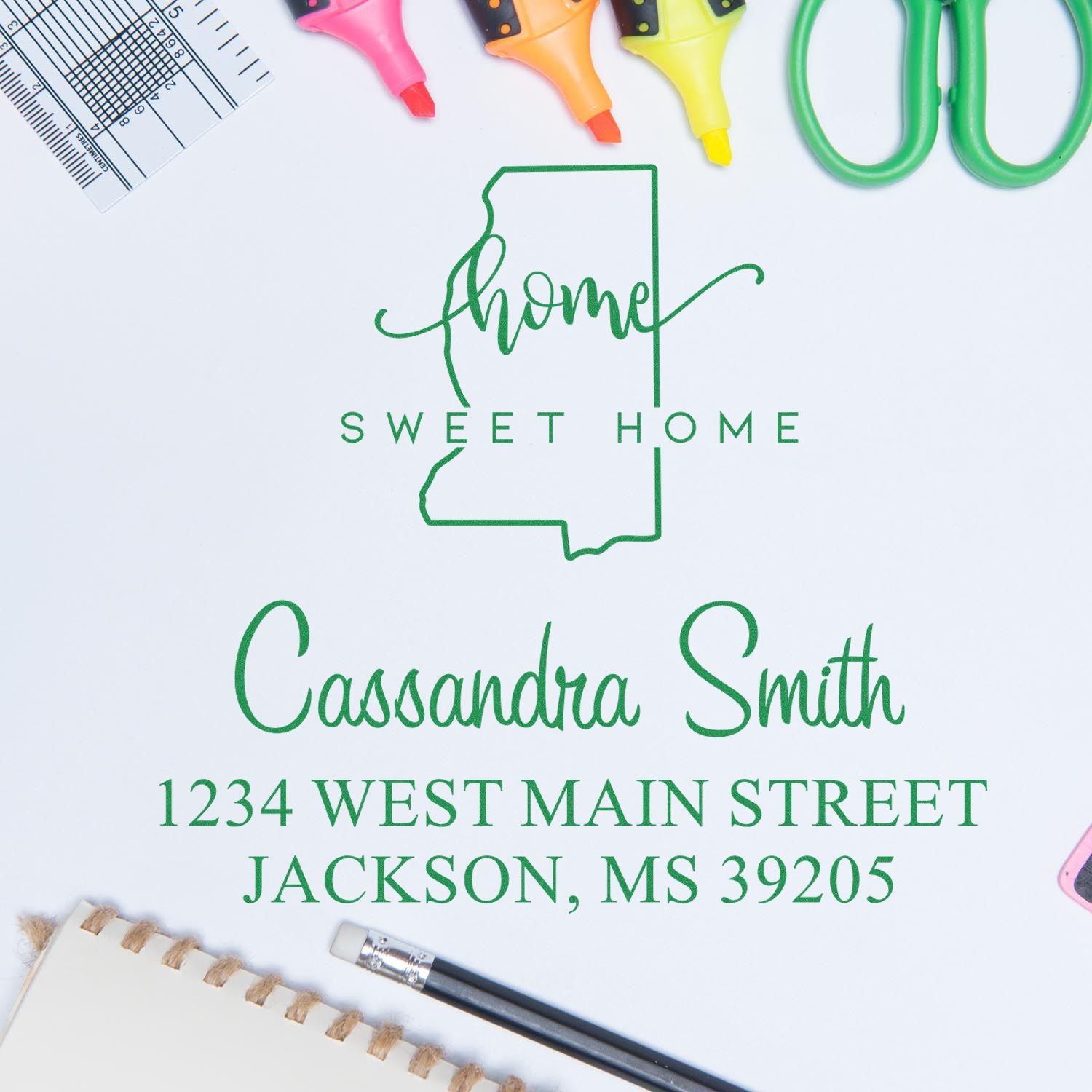 Self-Inking Home Sweet Home Mississippi Personalized New Address Stamper