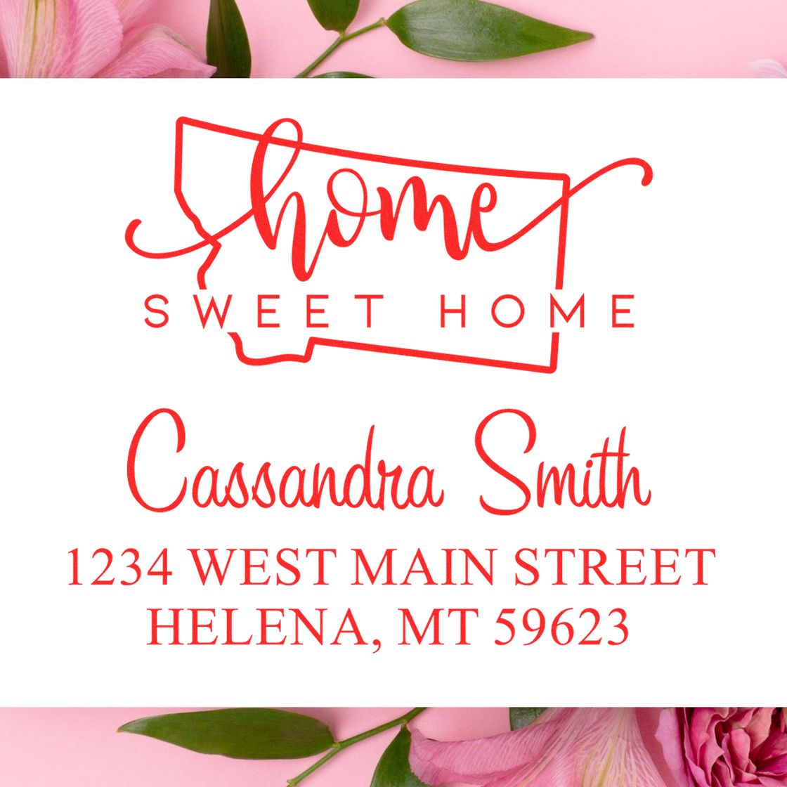 Wood Handle Home Sweet Home Montana Personalized Mailing Address Stamper