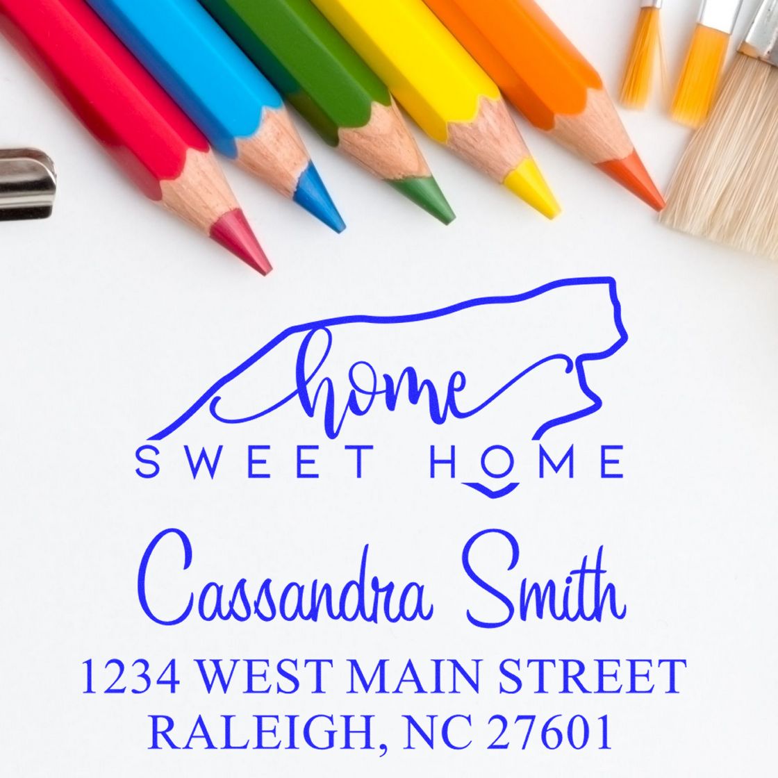 Slim Home Sweet Home North Carolina Custom Home Address Pre-Inked Stamp