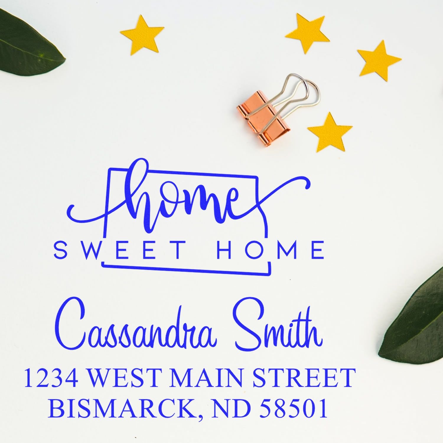 Wood Handle Home Sweet Home North Dakota Personalized Home Address for Envelopes Stamp