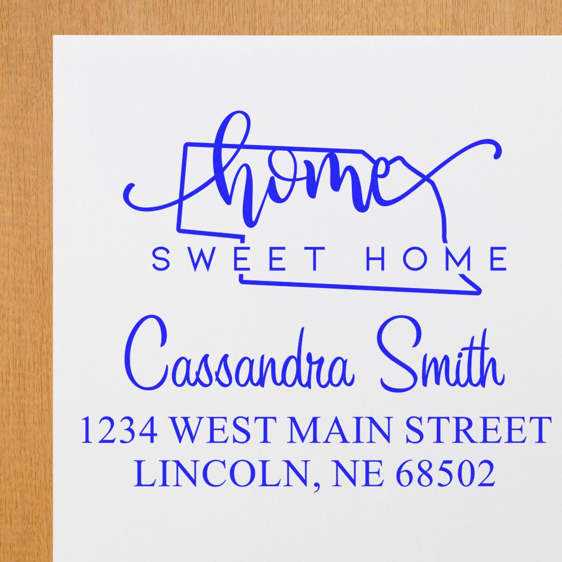 Wood Handle Home Sweet Home Nebraska Personalized Mailing Address Rubber Stamp