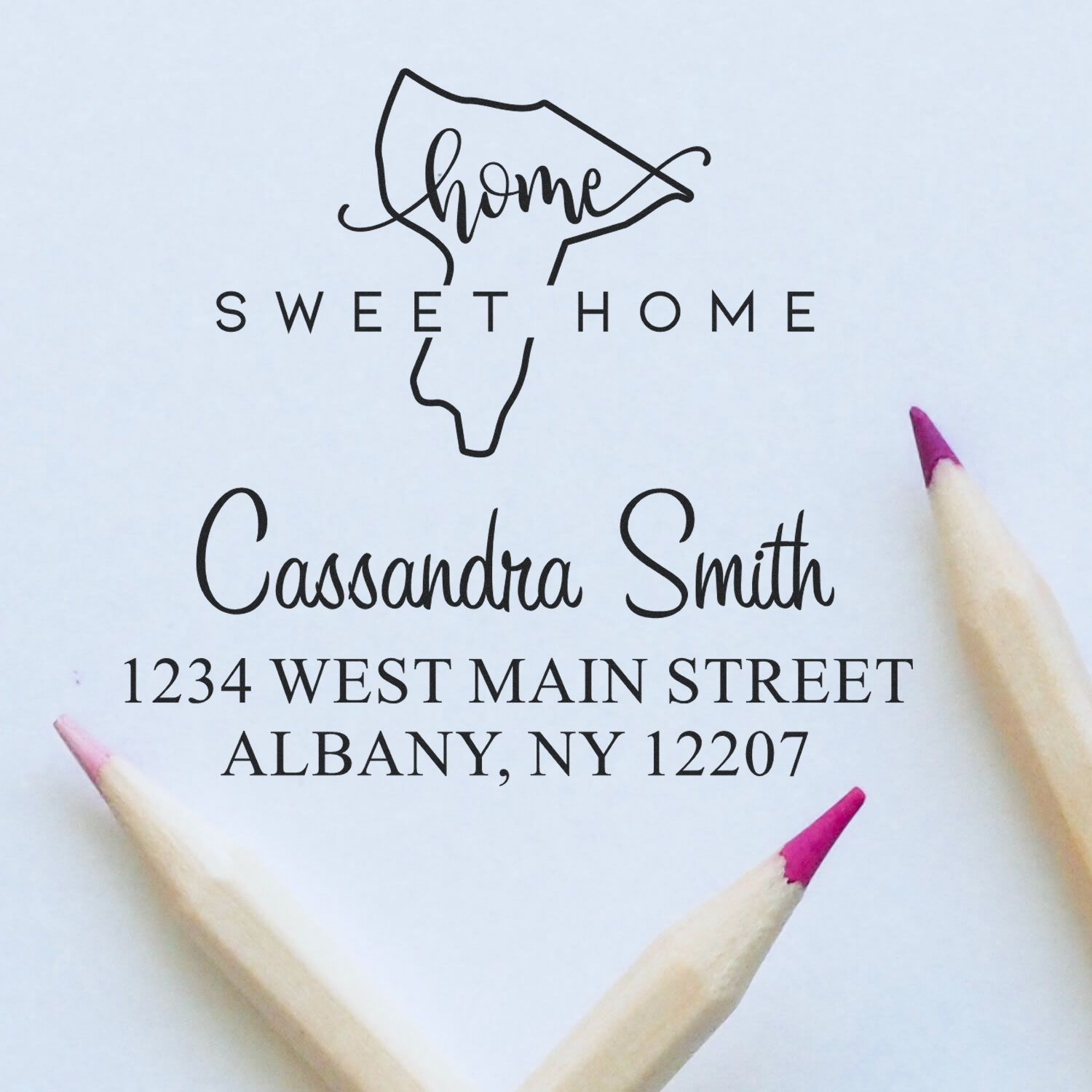 Wood Handle Home Sweet Home New York Personalized New Address Stamper