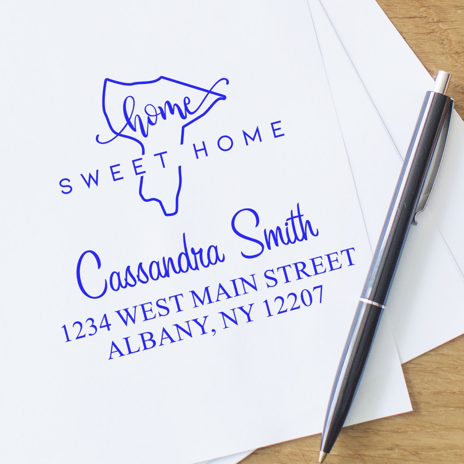 Wood Handle Home Sweet Home New York Personalized New Address Stamper