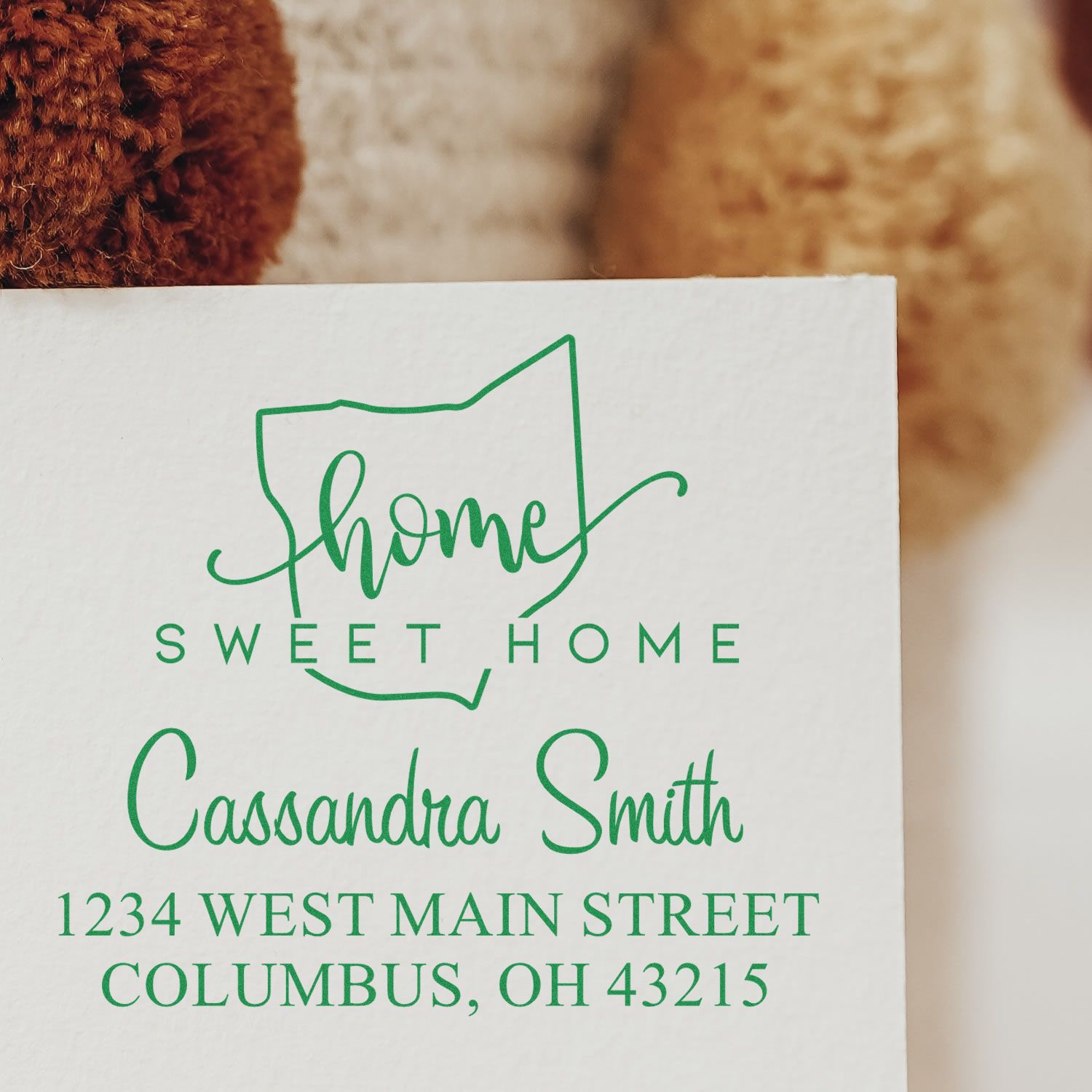 Wood Handle Home Sweet Home Ohio Personalized Home Address for Envelopes Stamper