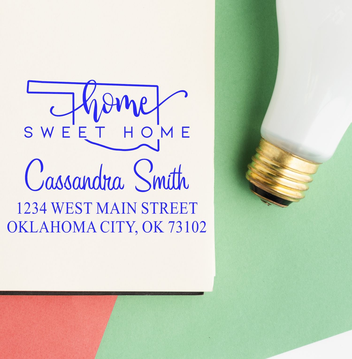 Wood Handle Home Sweet Home Oklahoma Personalized Home Address for Envelopes Rubber Stamp