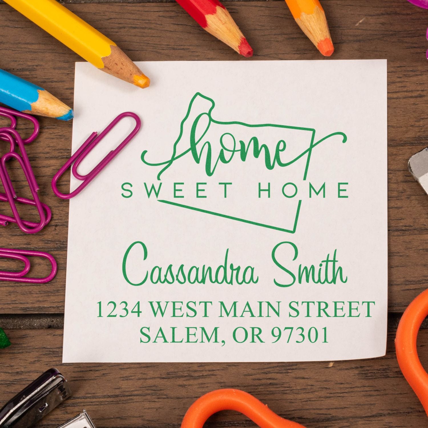 Wood Handle Home Sweet Home Oregon Personalized Address Label Stamp