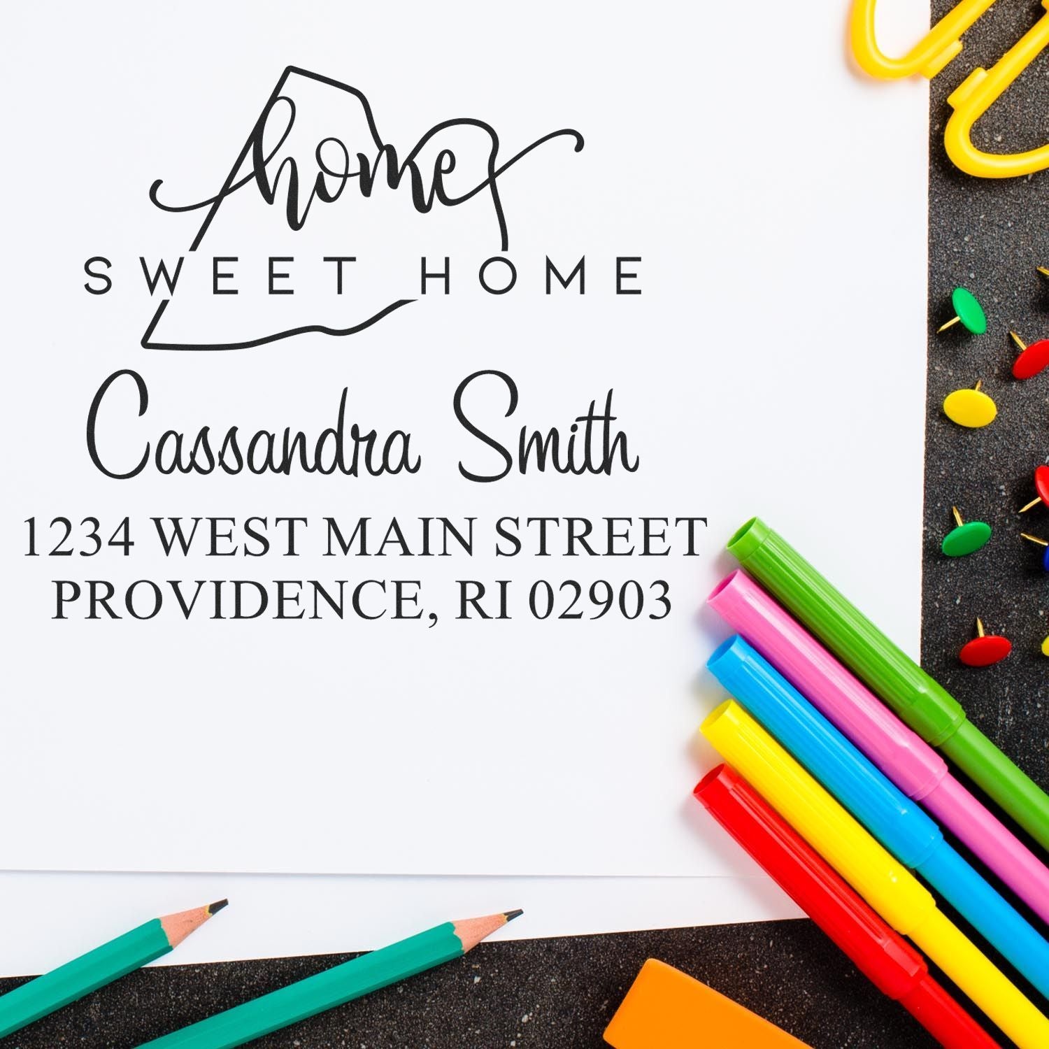 Self-Inking Home Sweet Home Rhode Island Custom Name and Address Stamper