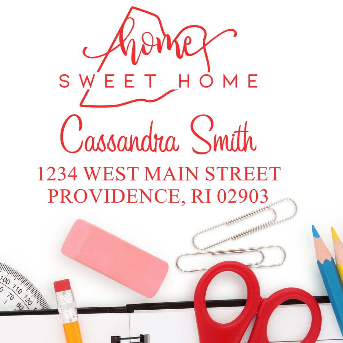 Slim Home Sweet Home Rhode Island Custom Address Return Pre-Inked Stamp