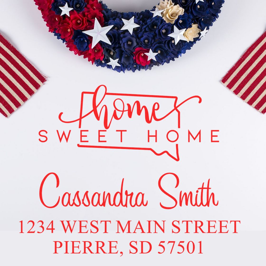 Wood Handle Home Sweet Home South Dakota Custom Address Stamper