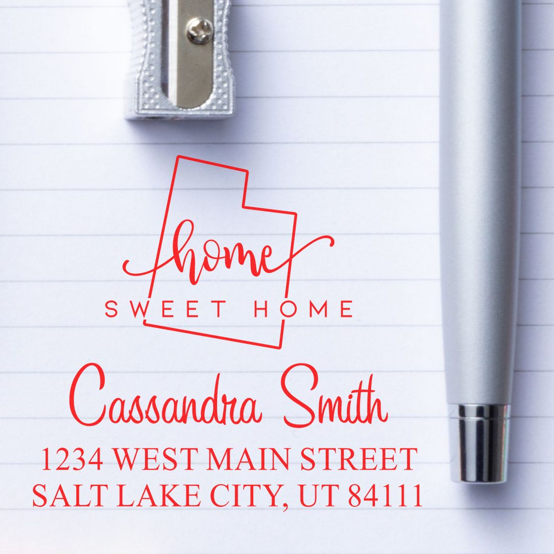 Wood Handle Home Sweet Home Utah Custom Return Address Stamper