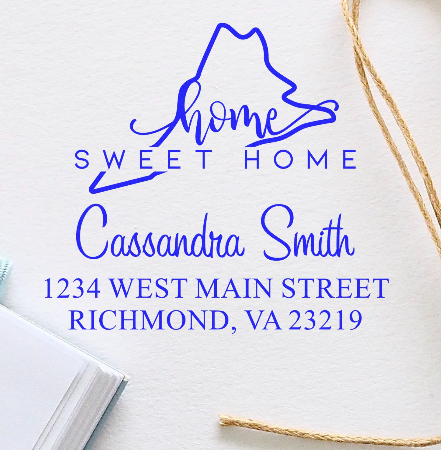 Wood Handle Home Sweet Home Virginia Custom Name and Address Stamp