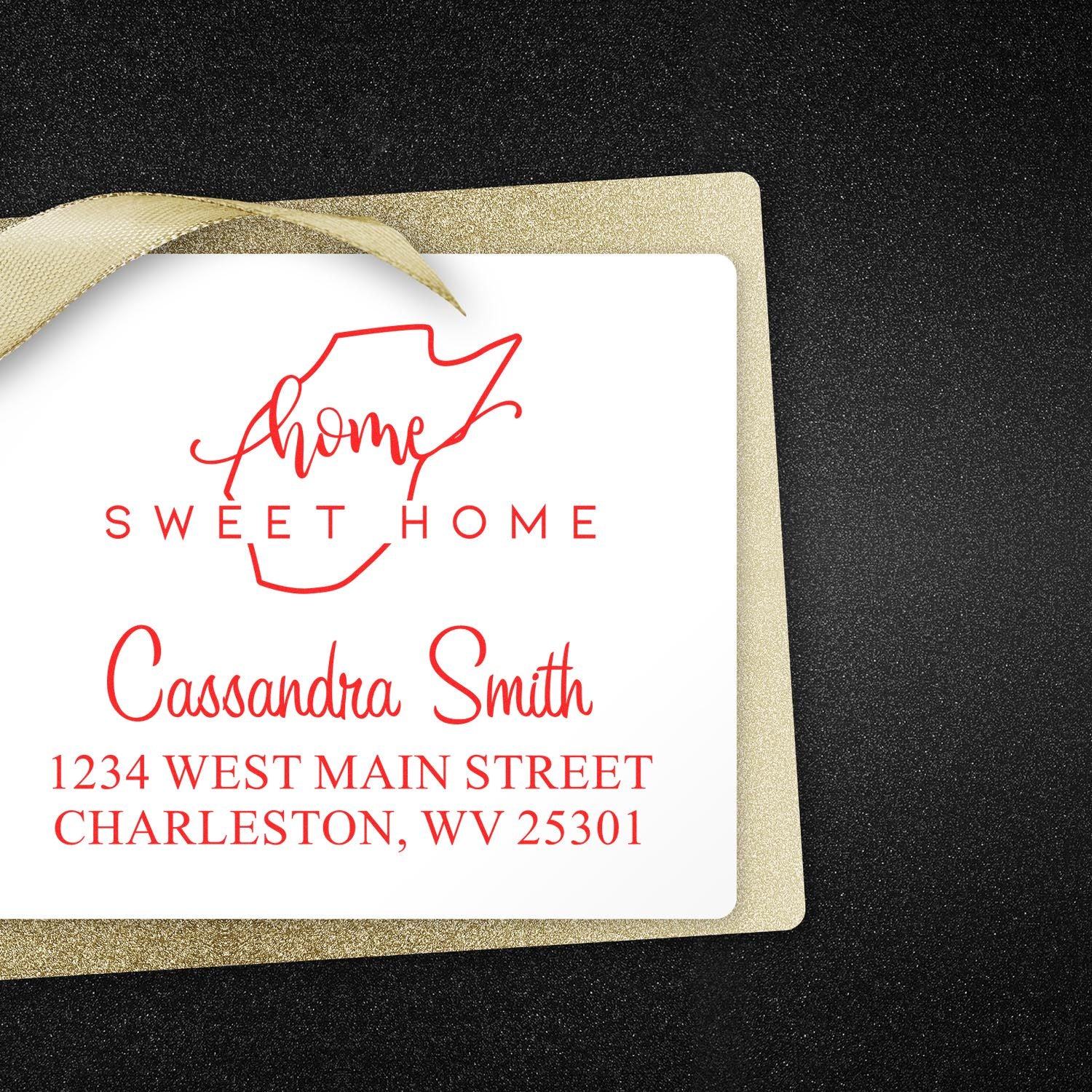 Wood Handle Home Sweet Home West Virginia Custom Name and Address Rubber Stamp