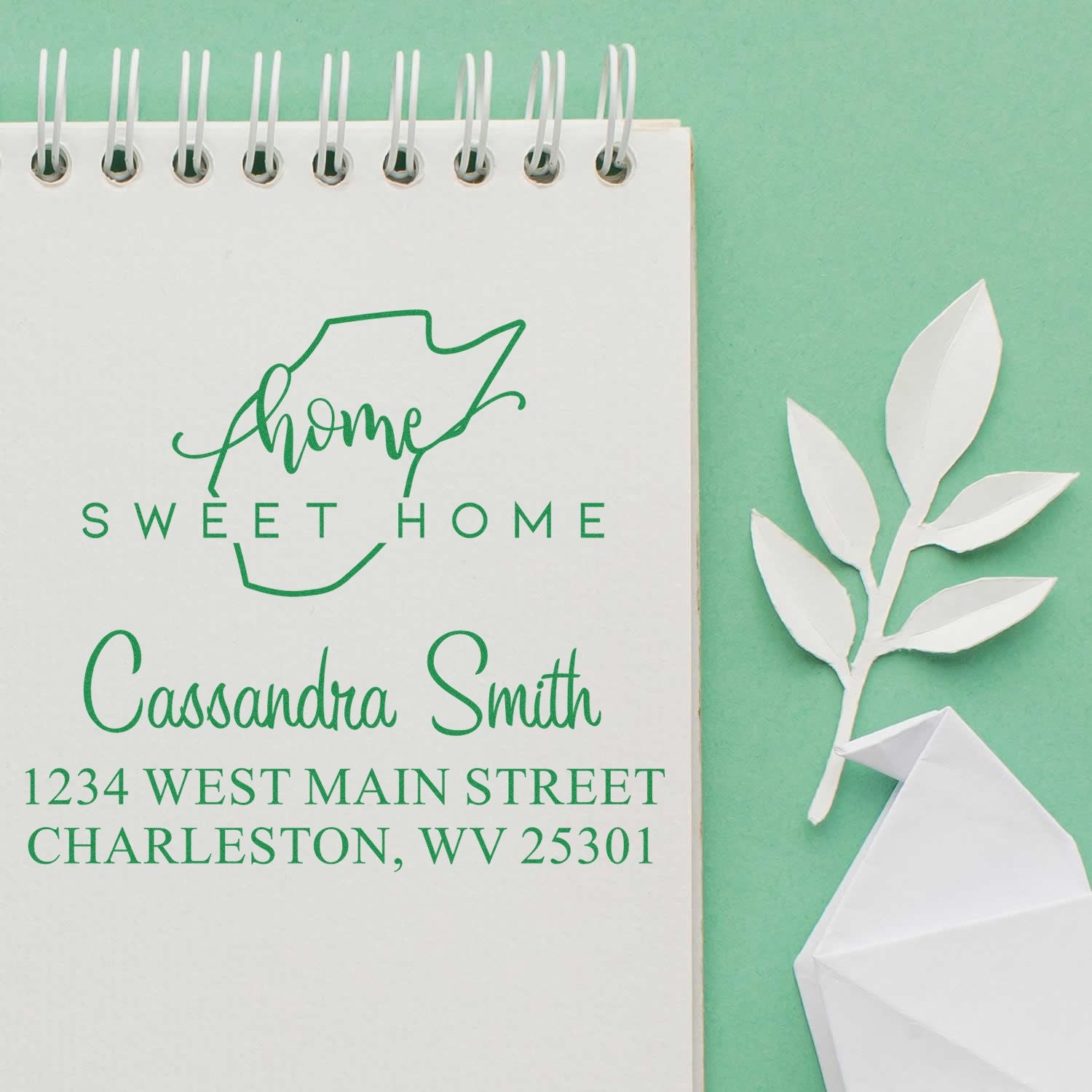 Wood Handle Home Sweet Home West Virginia Custom Name and Address Rubber Stamp