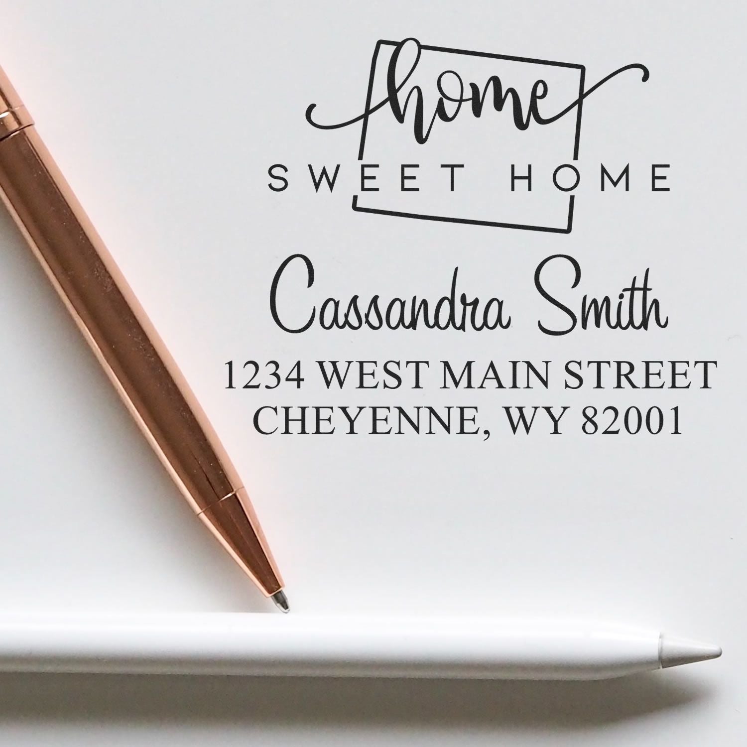 Wood Handle Home Sweet Home Wyoming Custom Mailing Stamper