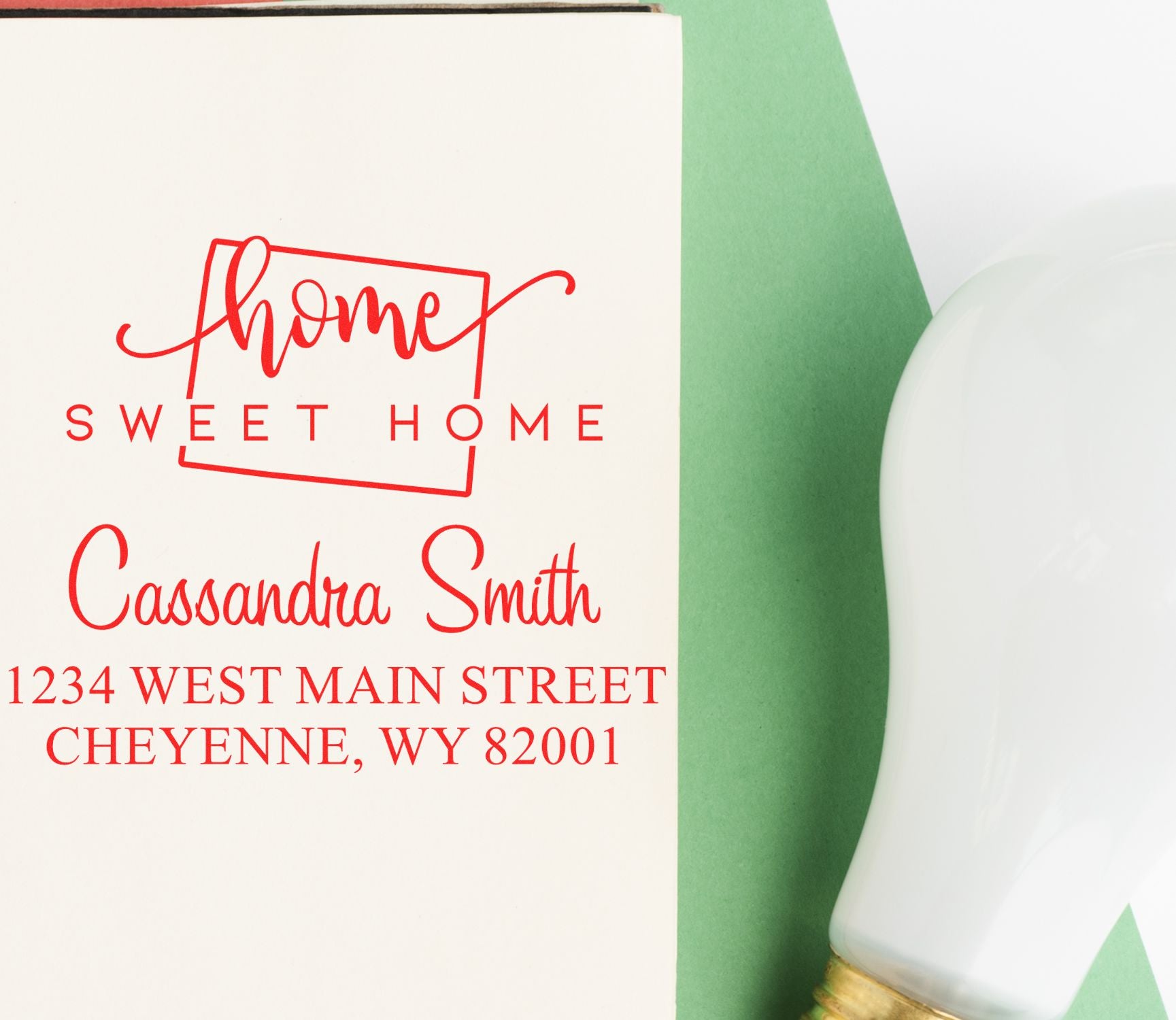 Wood Handle Home Sweet Home Wyoming Custom Mailing Stamper