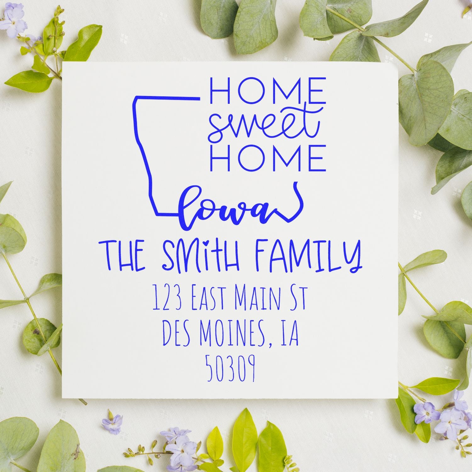 Slim Iowa Home Sweet Home Customized Mailing Pre-Inked Stamp