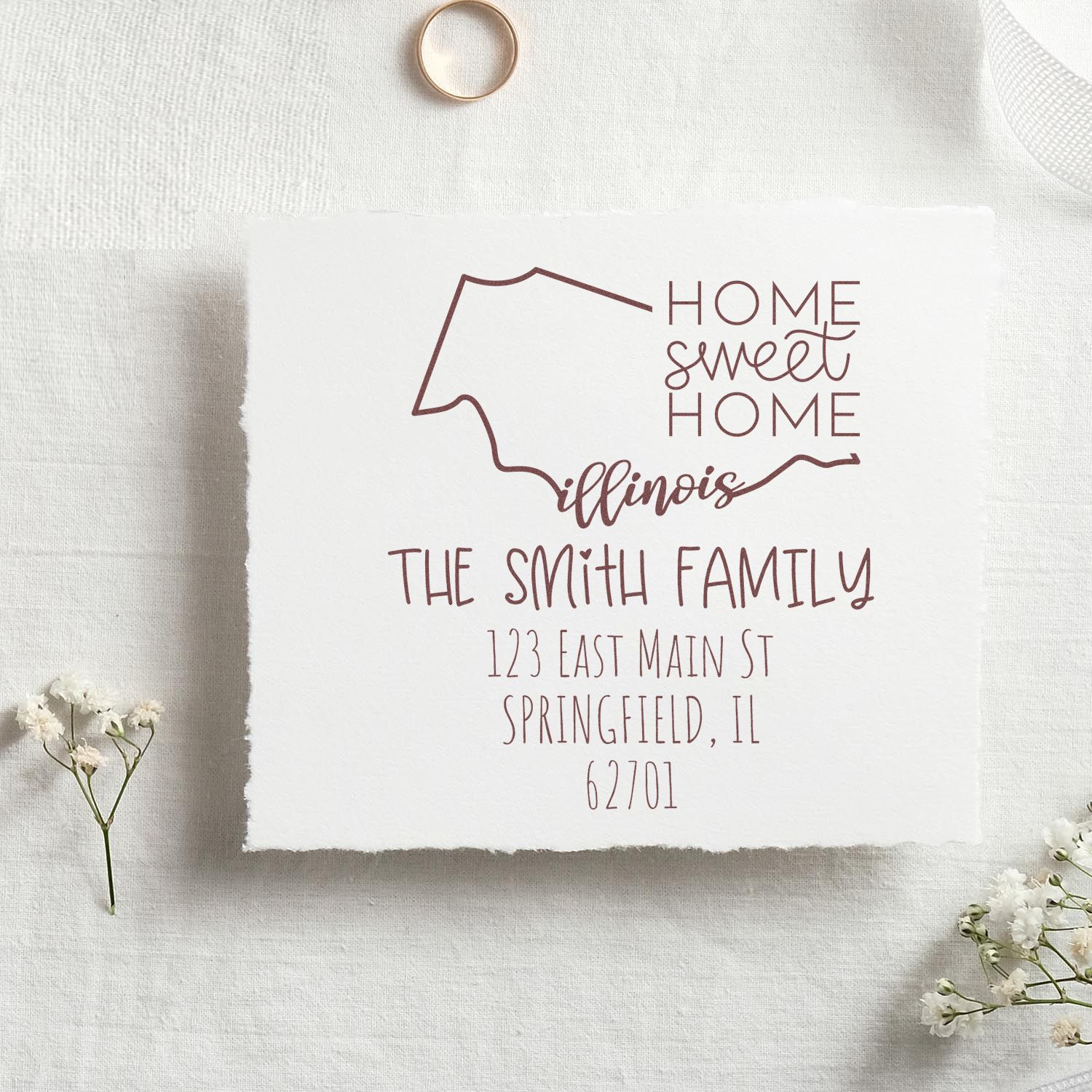 Wood Handle Illinois Home Sweet Home Custom Mailing Address Stamp