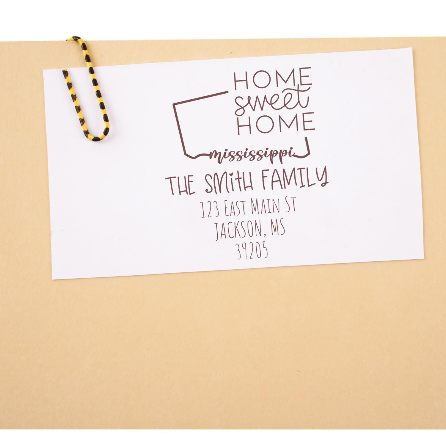 Slim Mississippi Home Sweet Home Customized New Home Address Pre-Inked Stamp