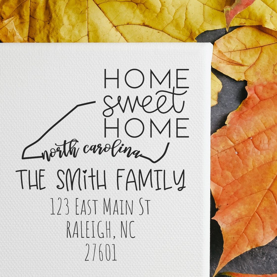 Slim North Carolina Home Sweet Home Customized Mail Address Pre-Inked Stamp