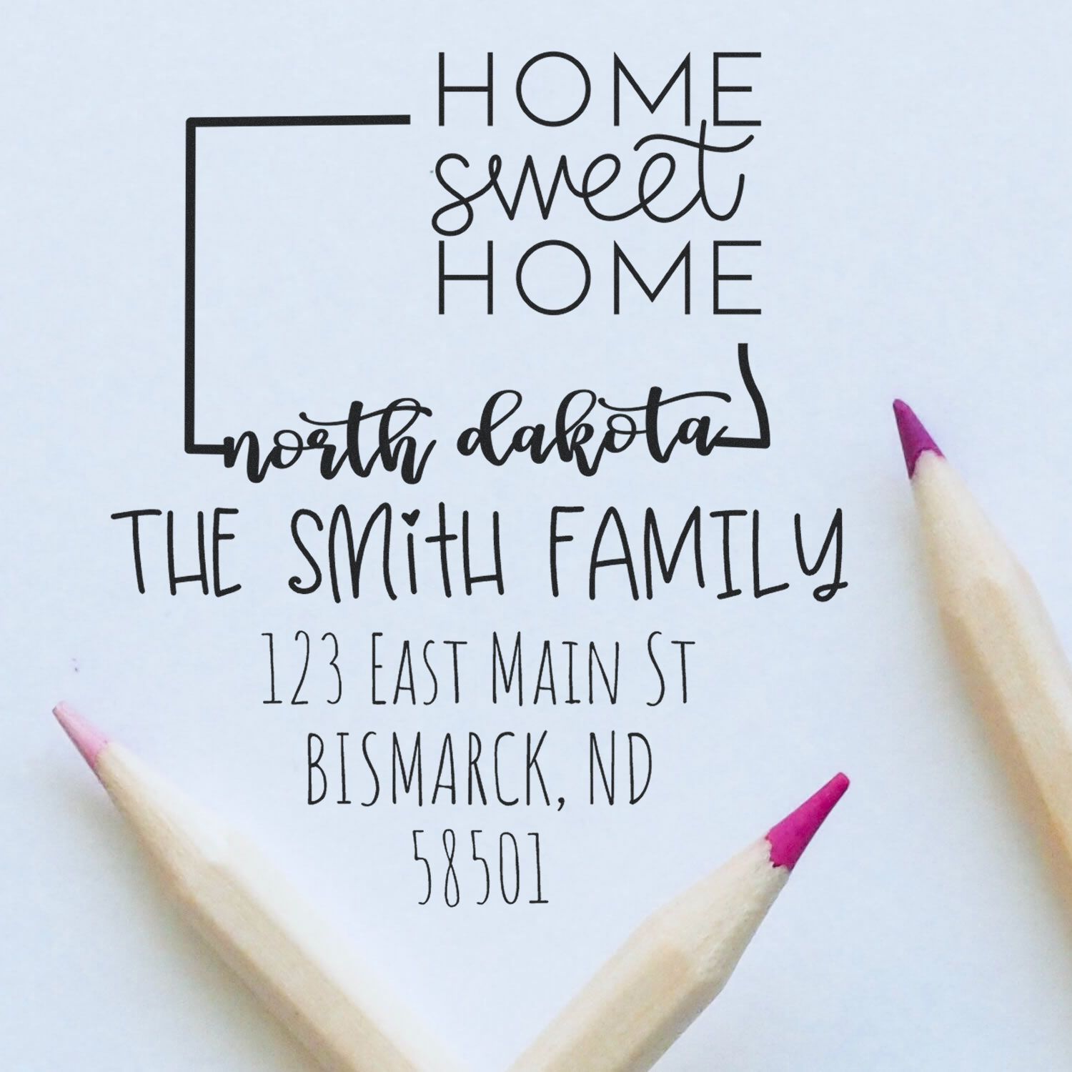 Slim North Dakota Home Sweet Home Customized New Address Stamp