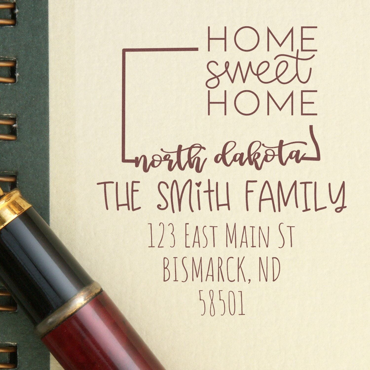 PSI Pre-Inked North Dakota Home Sweet Home Customized Address Return Stamper