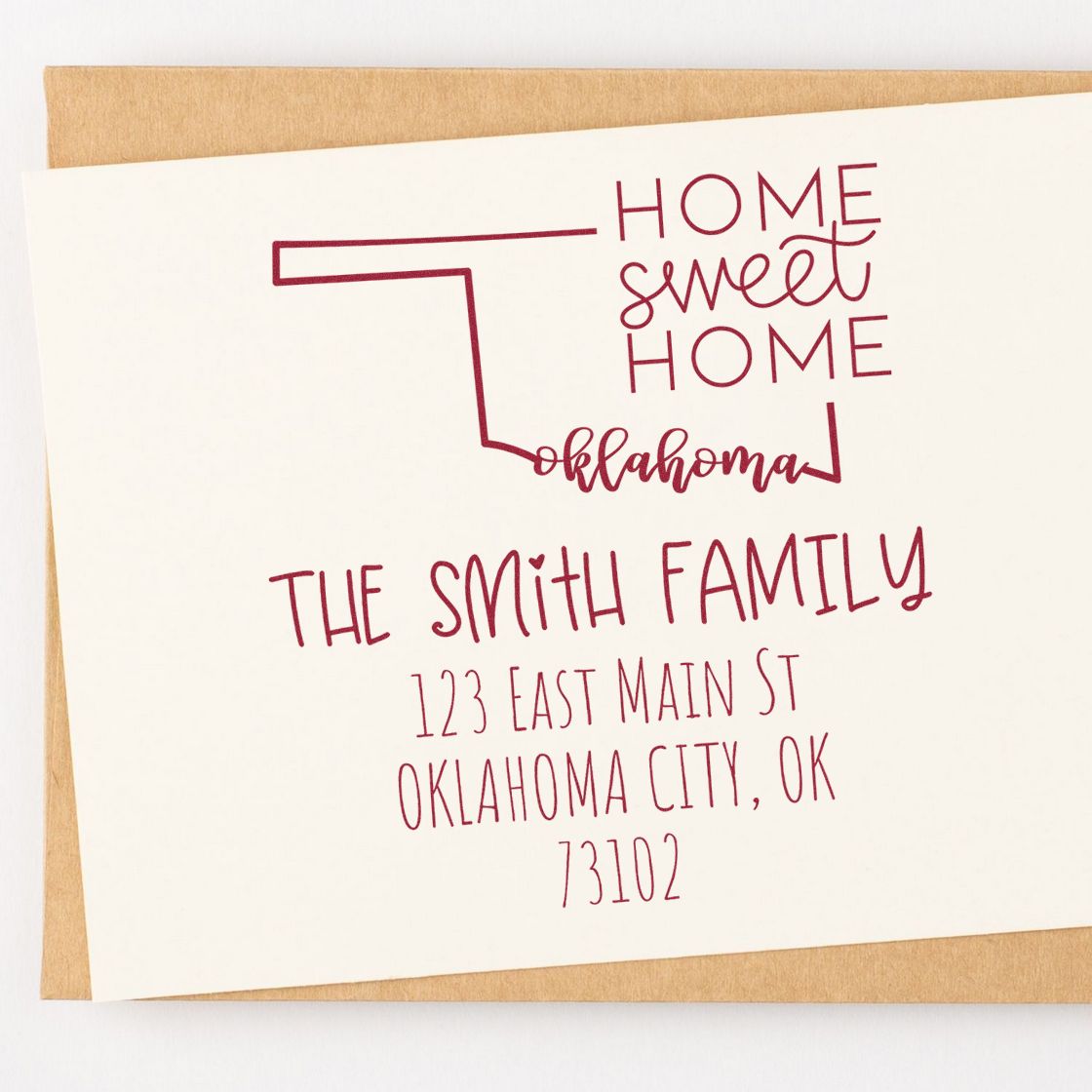 Wood Handle Oklahoma Home Sweet Home Customized Name and Address Rubber Stamp