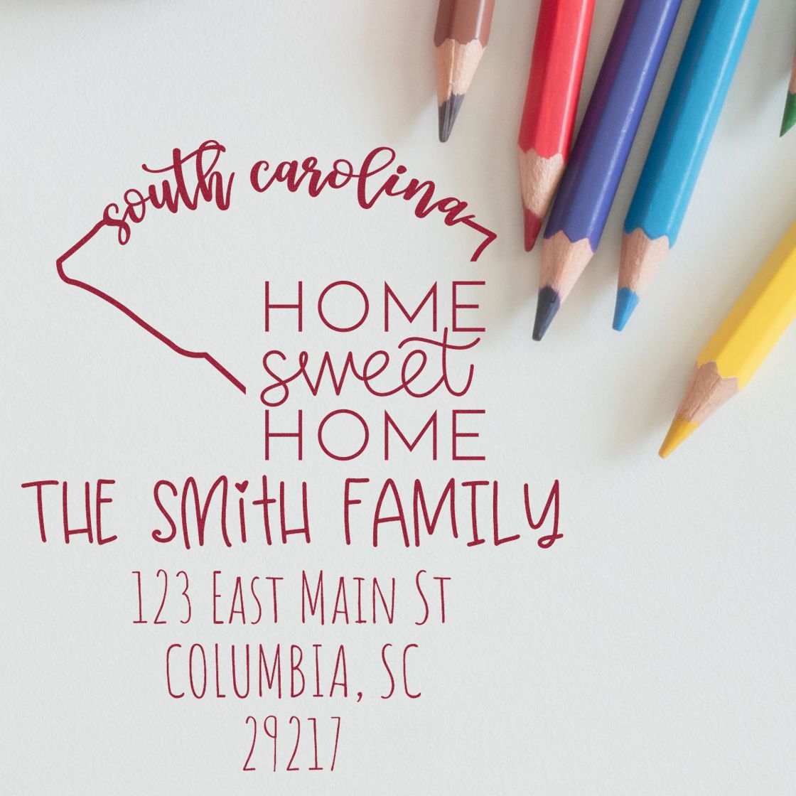 Slim South Carolina Home Sweet Home Customized Address Label Stamp