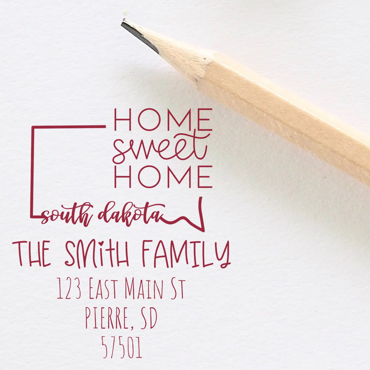 Wood Handle South Dakota Home Sweet Home Customized Mail Stamper