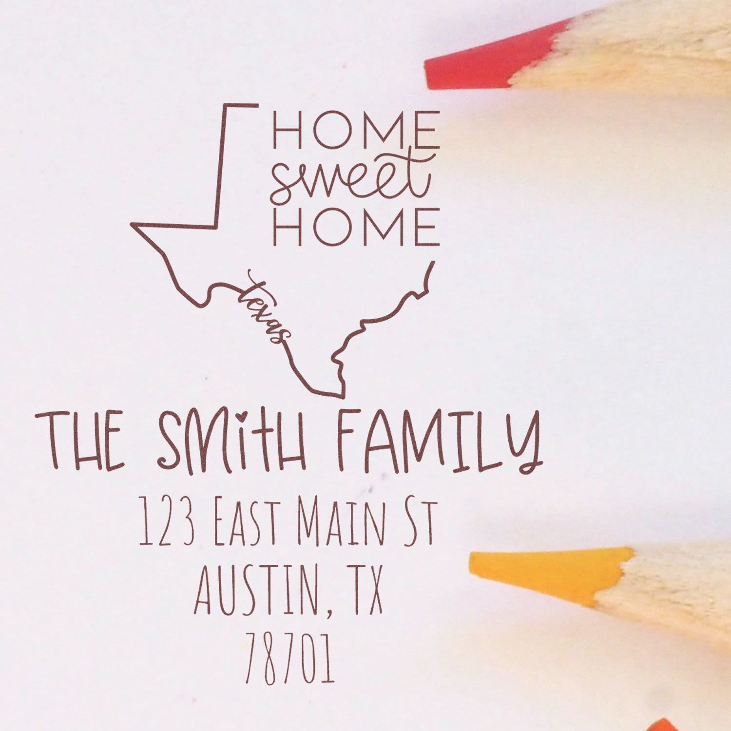 Wood Handle Texas Home Sweet Home Customized Home Address Stamp