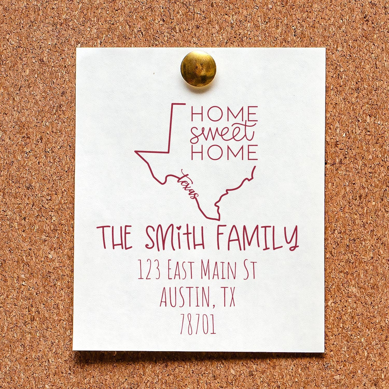 Wood Handle Texas Home Sweet Home Customized Home Address Stamp