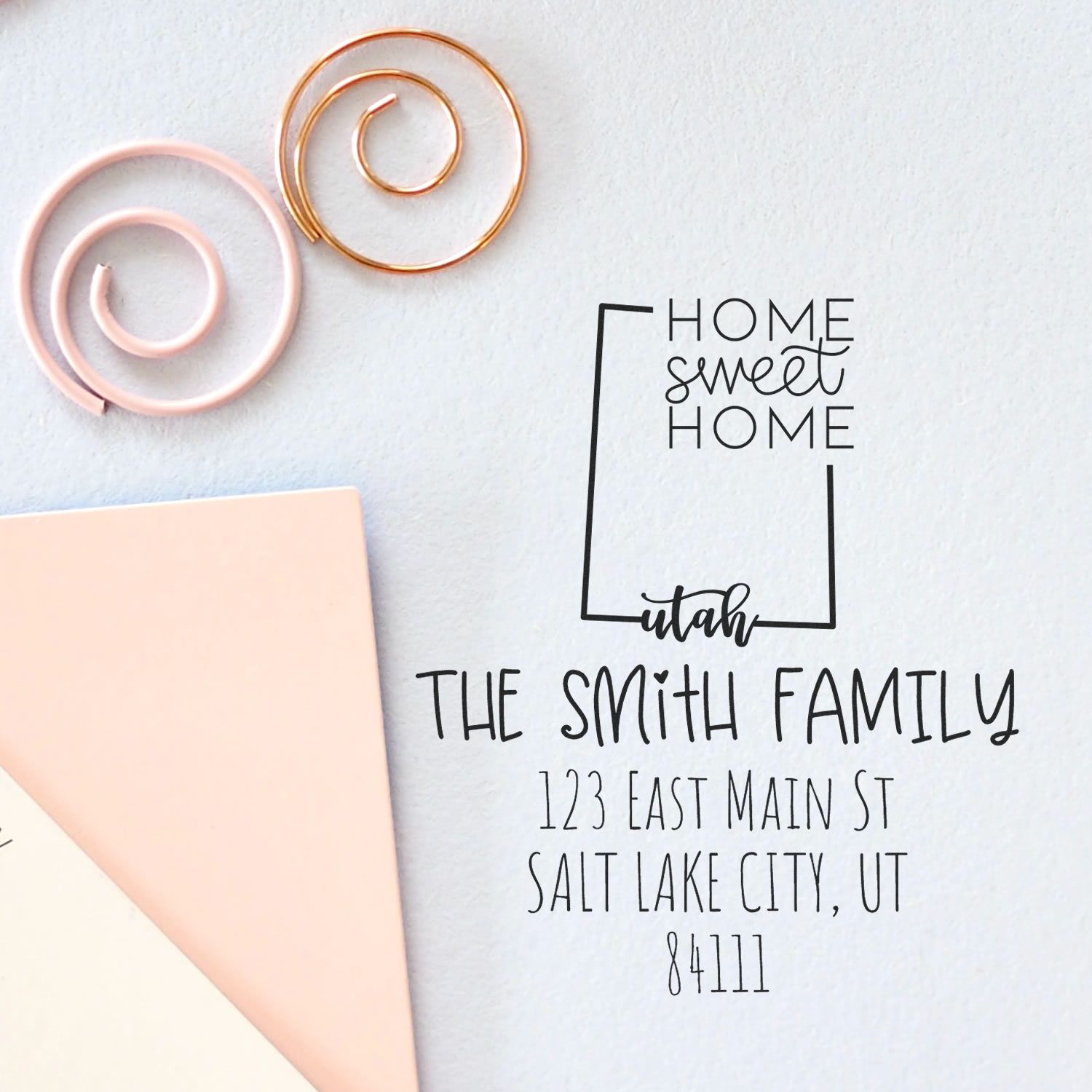 Wood Handle Utah Home Sweet Home Customized Home Address Stamper