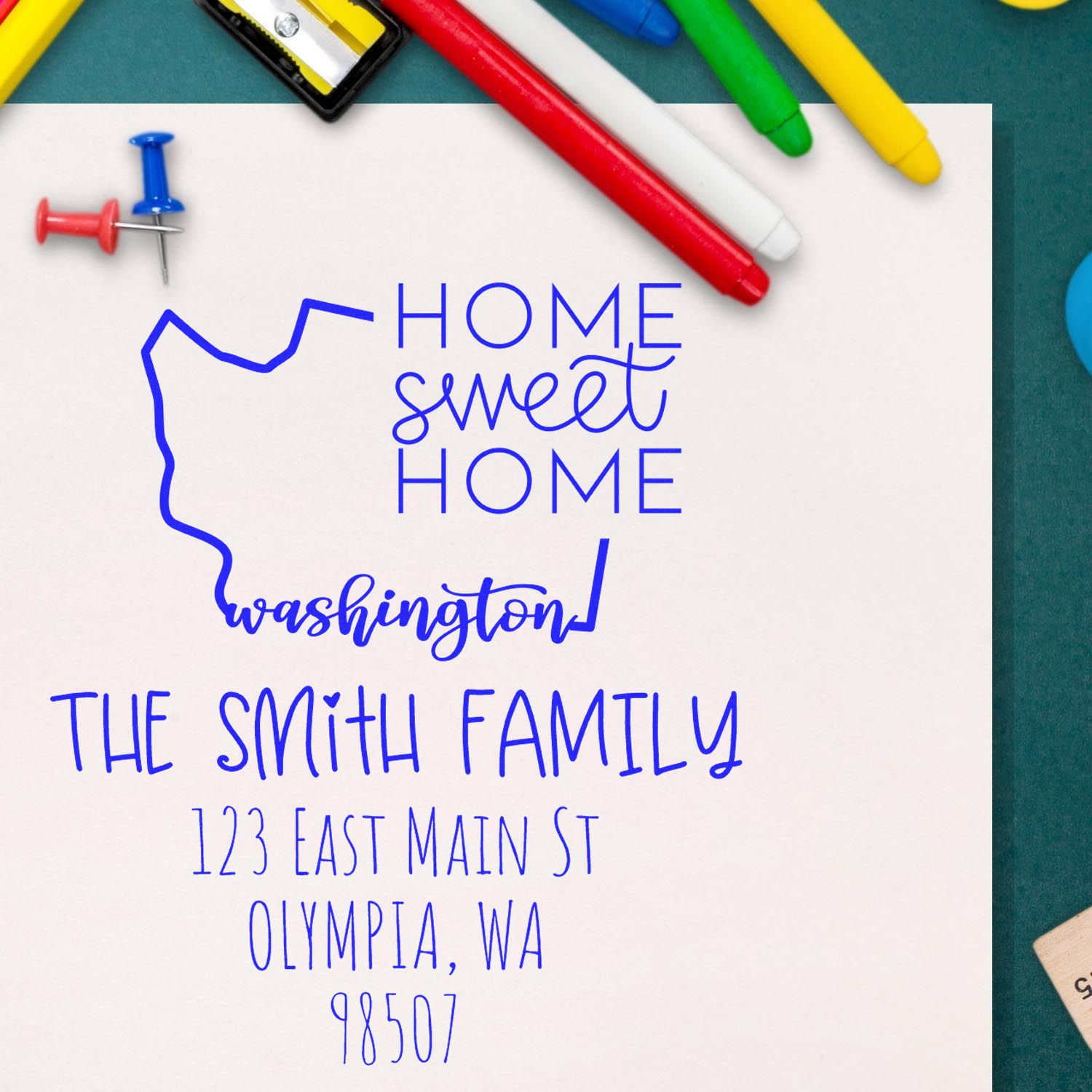 PSI Pre-Inked Washington Home Sweet Home Customized Home Address for Envelopes Rubber Stamp