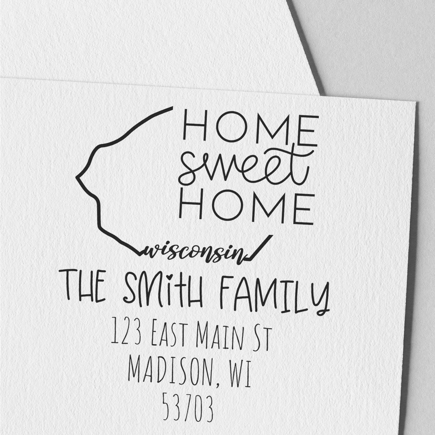 Slim Wisconsin Home Sweet Home Customizable Name and Address Stamp