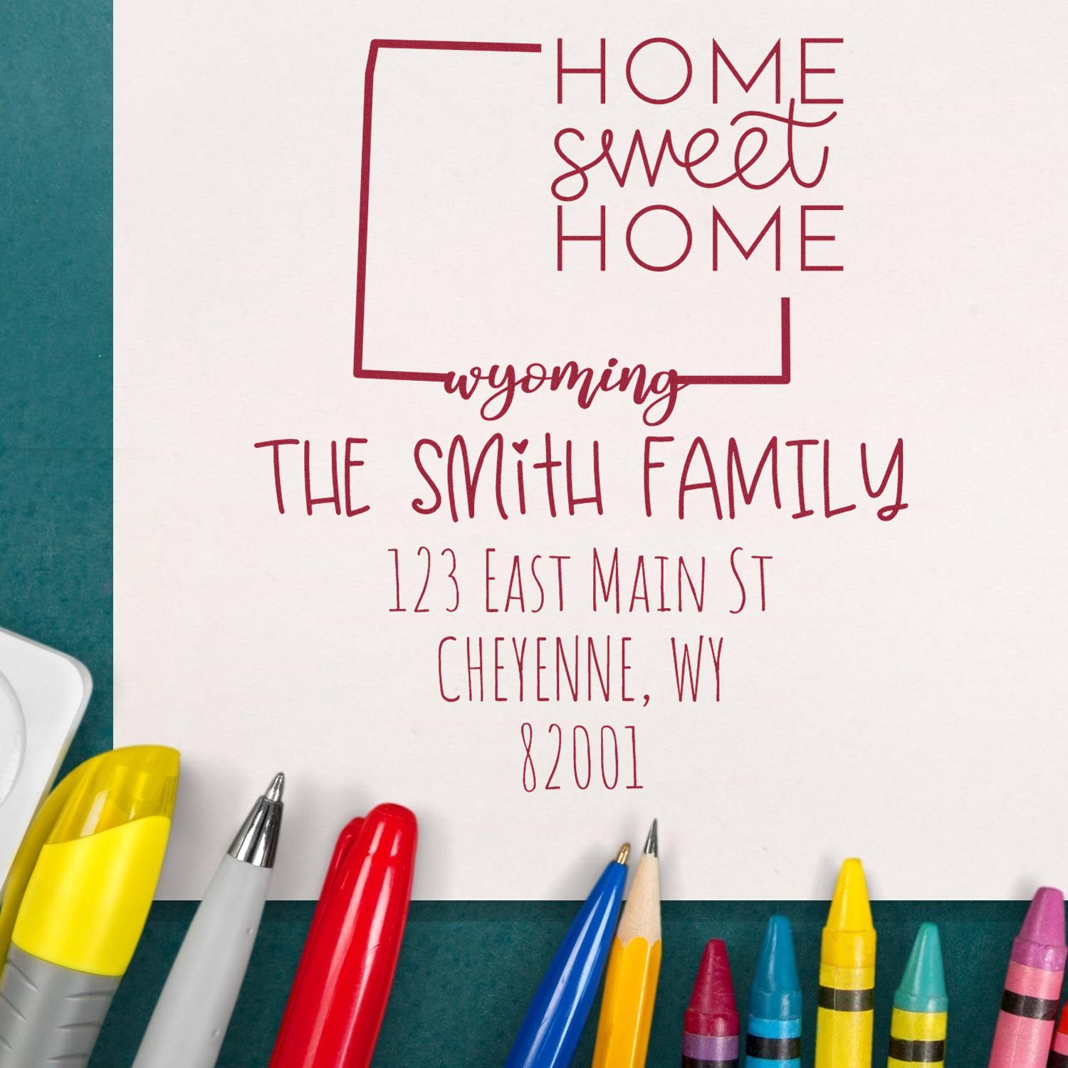 Slim Wyoming Home Sweet Home Customizable Name and Address Stamper