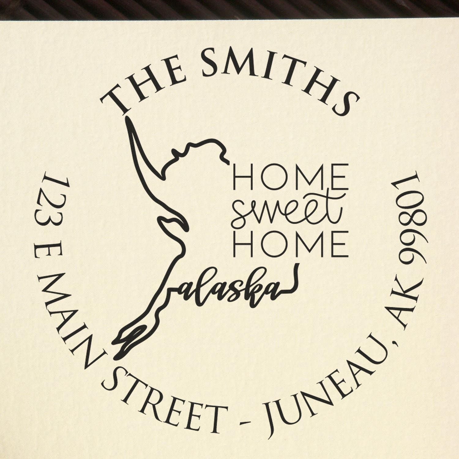 Self-Inking Round Alaska State Home Sweet Home Personalized Home Address Rubber Stamp