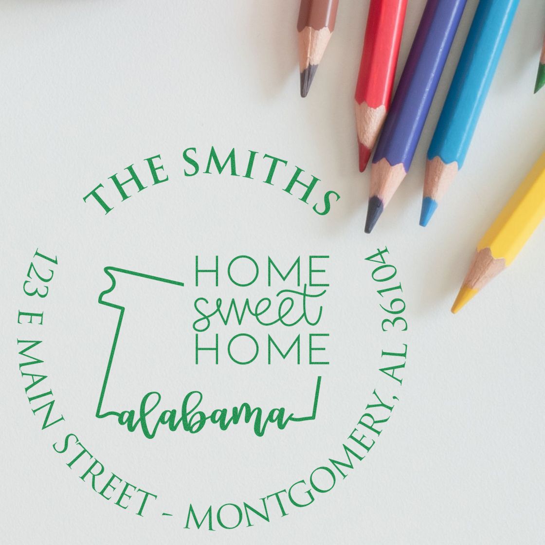 Self-Inking Round Alabama State Home Sweet Home Personalized Home Address For Envelopes Stamper