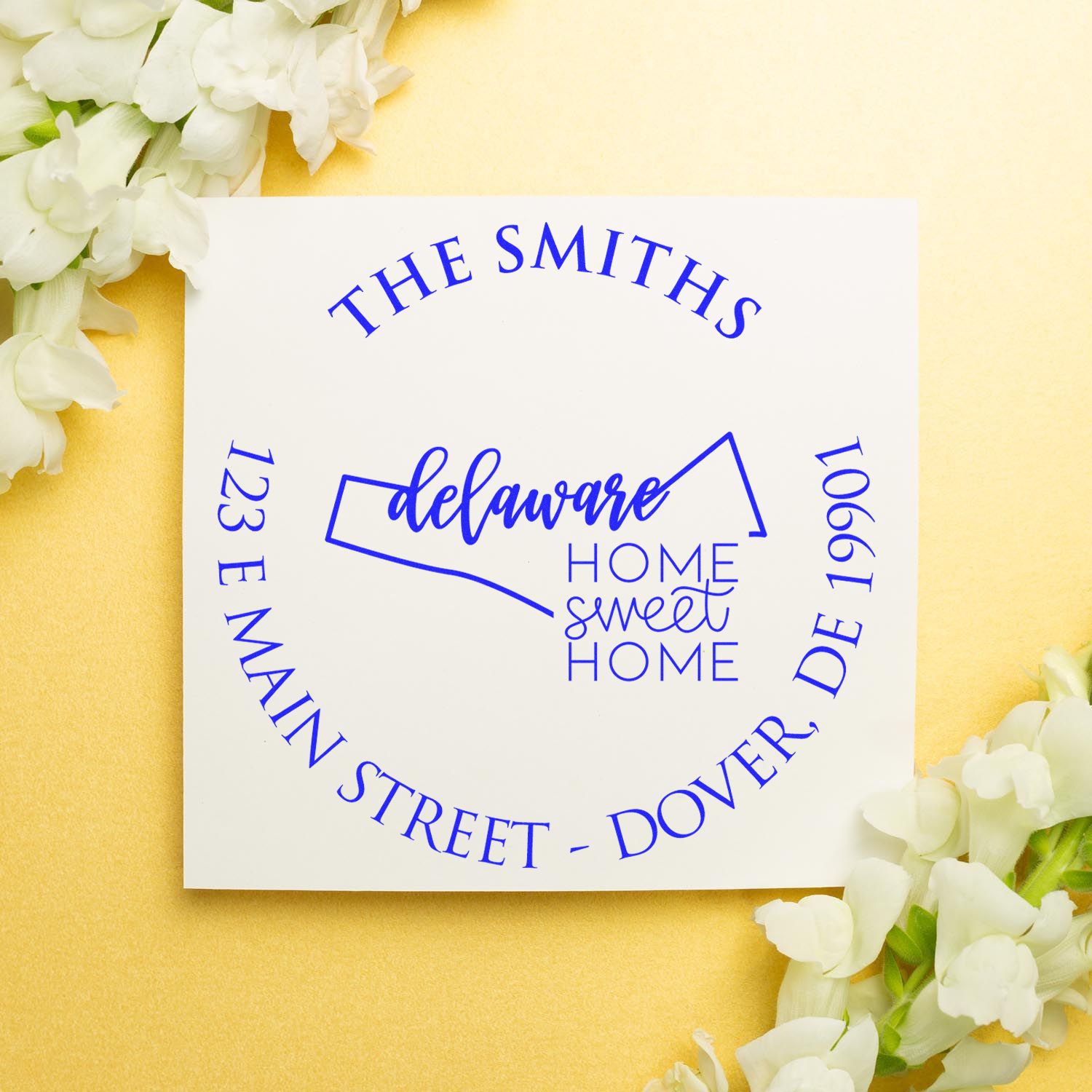 Wooden Handle Round Delaware State Home Sweet Home Address Stamp