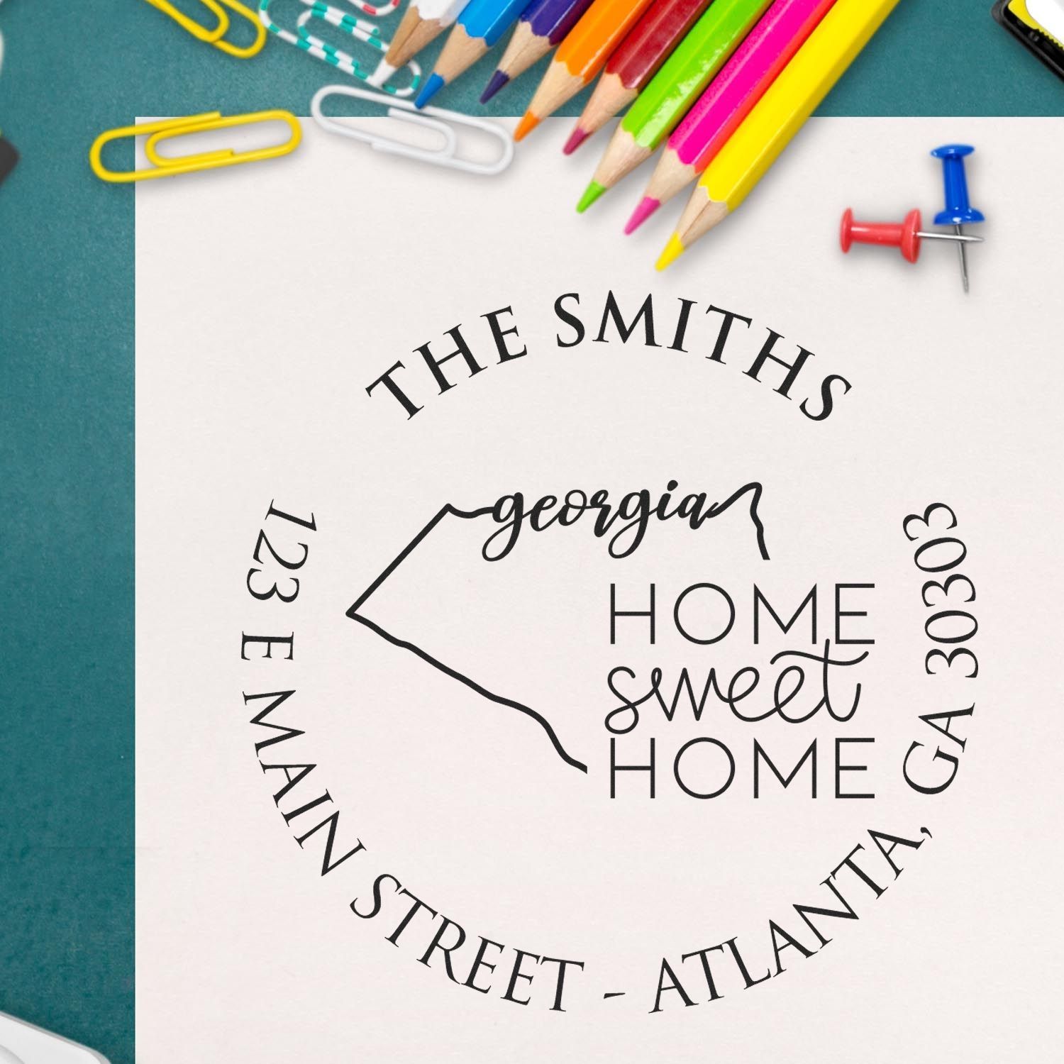 Self-Inking Round Georgia State Home Sweet Home Personalized Mail Stamper