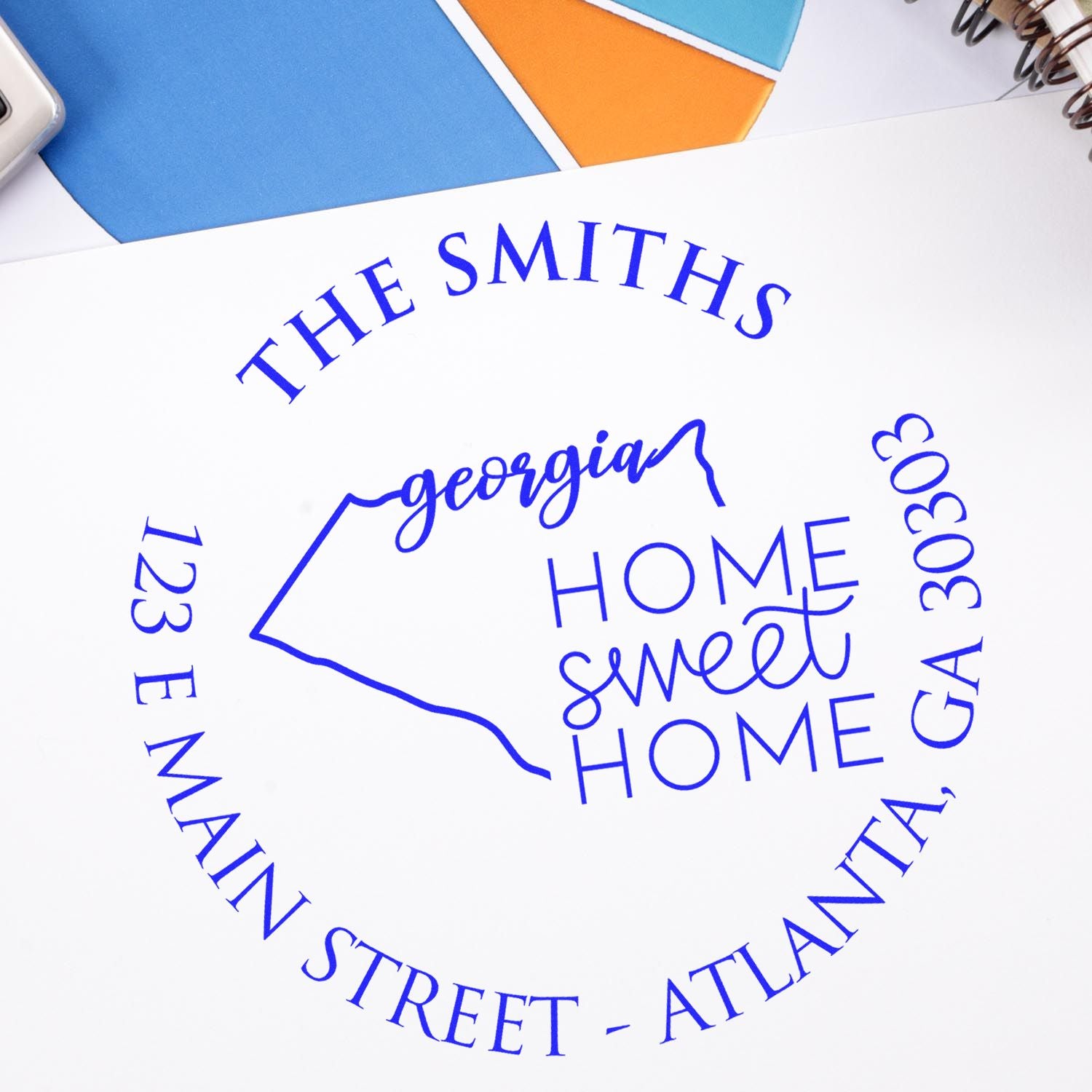 Wooden Handle Round Georgia State Home Sweet Home Custom Address Label Rubber Stamp