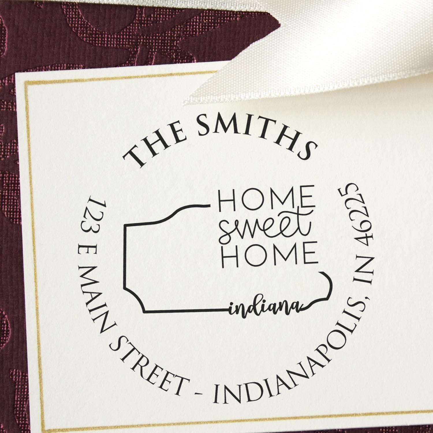 Wooden Handle Round Illinois State Home Sweet Home Custom Address Return Rubber Stamp