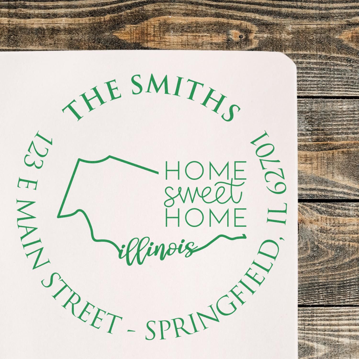 Self-Inking Round Illinois State Home Sweet Home Personalized Mailing Address Stamper